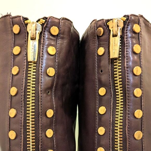 3/$30 GUC Vince Camuto 6 1/2M Parshell Brown Leather Gold Studded Moto Boots - Picture 7 of 16